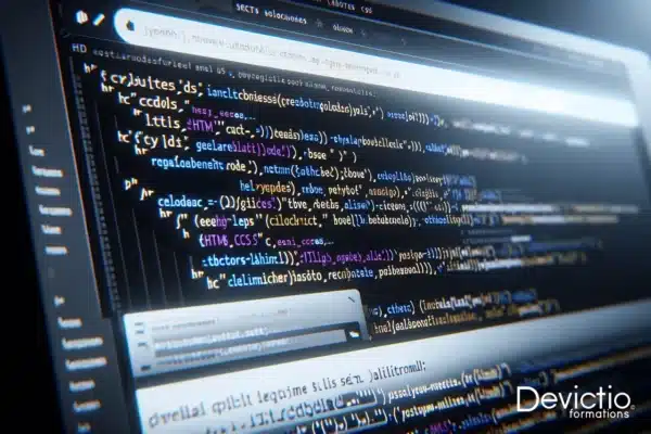 Écran d'ordinateur avec du code HTML/CSS, symbolisant notre Formation HTML à Lyon