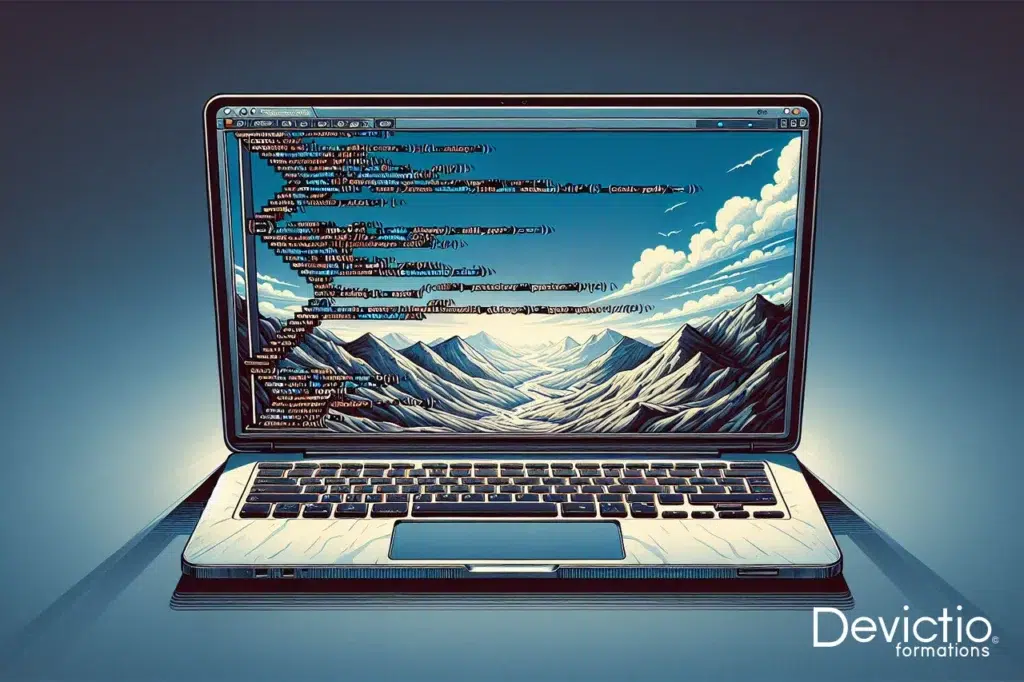 Ordinateur présentant du code HTML, illustrant notre Formation HTML à Lyon