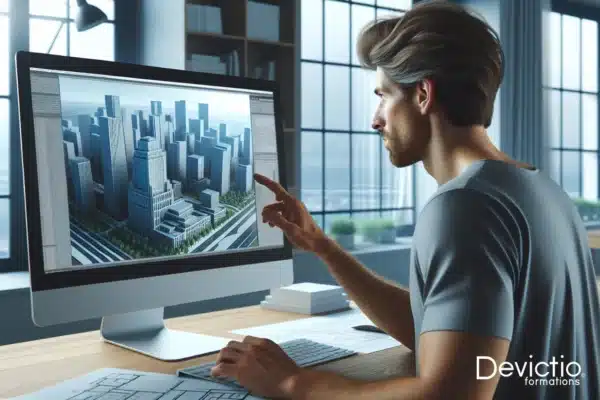 Un participant à notre Formation BIM Revit à Lyon travaillant sur un projet de conception architecturale